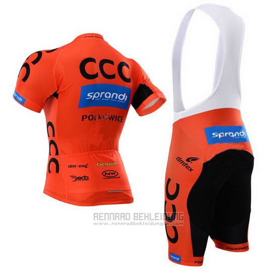 2015 Fahrradbekleidung CCC Shwarz und Orange Trikot Kurzarm und Tragerhose